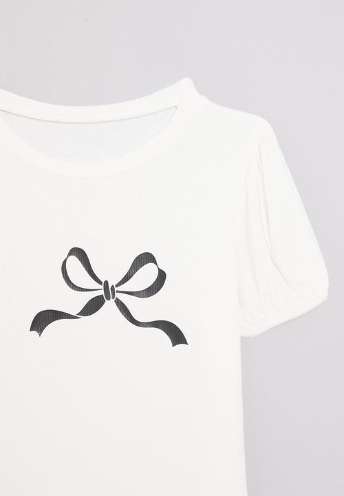 Pop Candy - Bow print tee - white
