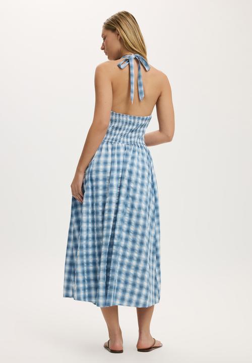 Cotton On - Kaity Halter Midi Dress - Bailey Check Duck Egg Blue