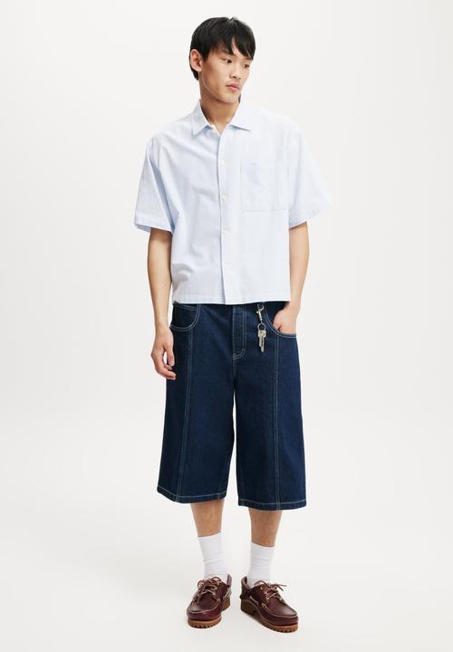 Cotton On - Ventura Short Sleeve Shirt - Sky Blue Mini Stripe