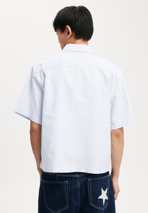 Cotton On - Ventura Short Sleeve Shirt - Sky Blue Mini Stripe