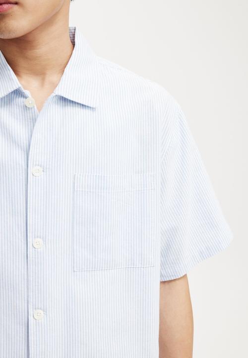 Cotton On - Ventura Short Sleeve Shirt - Sky Blue Mini Stripe