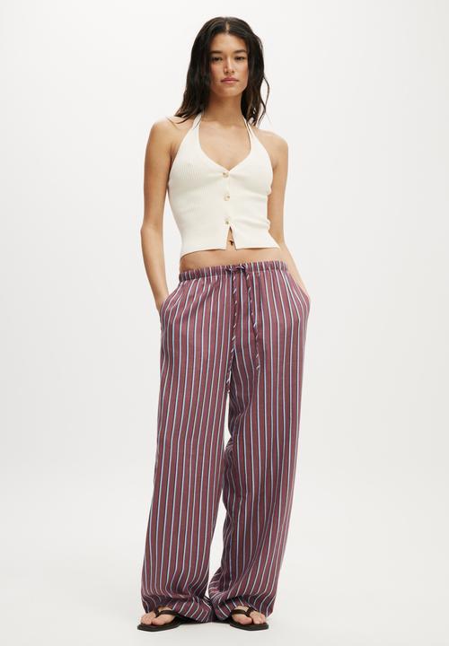 Cotton On - Haven wide leg pant - ally stripe wineberry