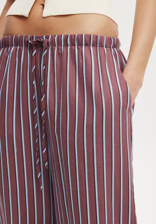 Cotton On - Haven wide leg pant - ally stripe wineberry