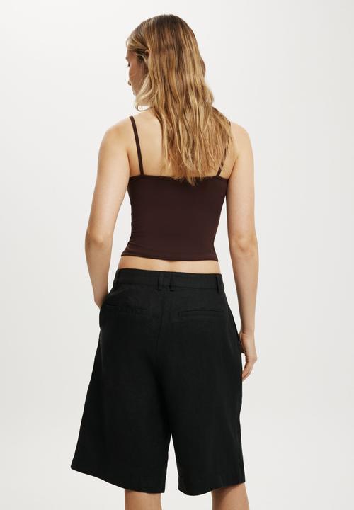 Cotton On - Luxe linen bermuda short - black