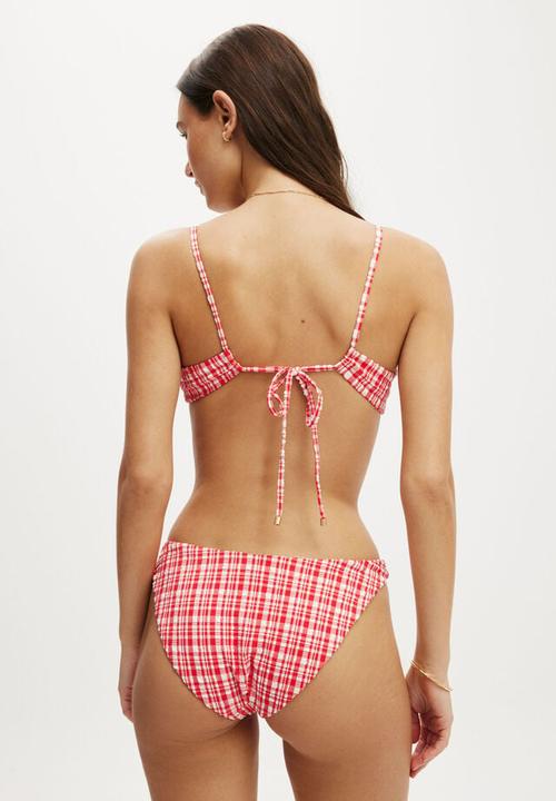 Cotton On - Scoop Tie Back Bikini Top - Tomato Check