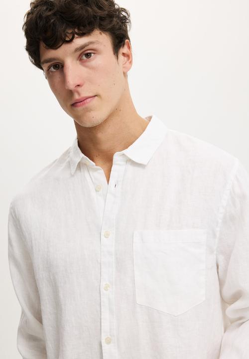 Cotton On - Relaxed Linen Long Sleeve Shirt - White
