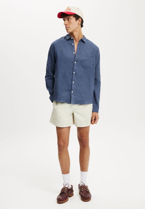 Cotton On - Relaxed Linen Long Sleeve Shirt - Faded Navy