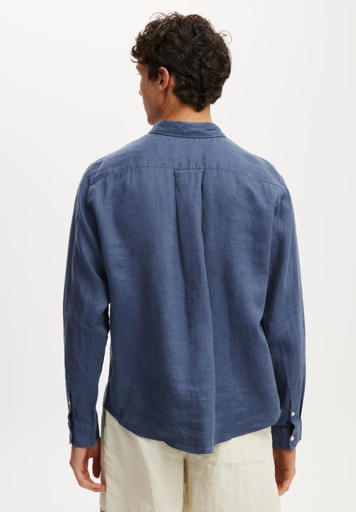 Cotton On - Relaxed Linen Long Sleeve Shirt - Faded Navy