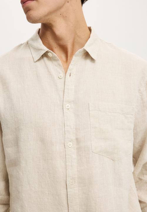 Cotton On - Relaxed Linen Long Sleeve Shirt - Oatmeal