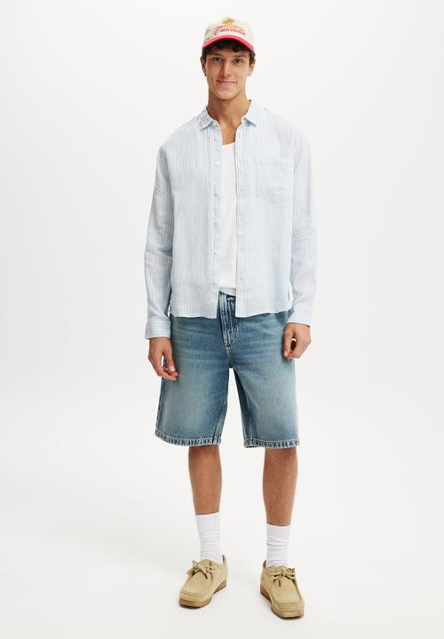 Cotton On - Relaxed Linen Long Sleeve Shirt - Sky Blue 