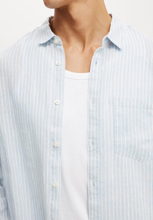 Cotton On - Relaxed Linen Long Sleeve Shirt - Sky Blue 