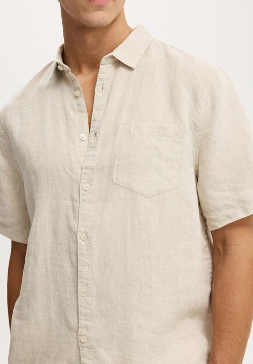 Cotton On - Relaxed Linen Short Sleeve Shirt - Oatmeal