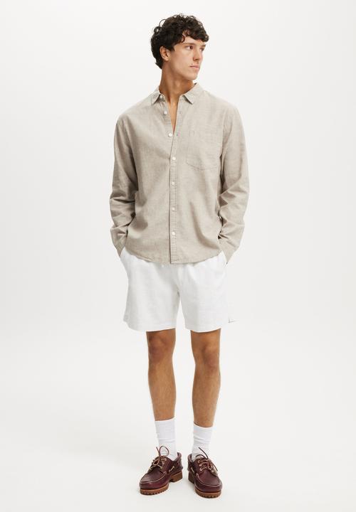 Cotton On - Luca Long Sleeve Shirt - Textured Oatmeal