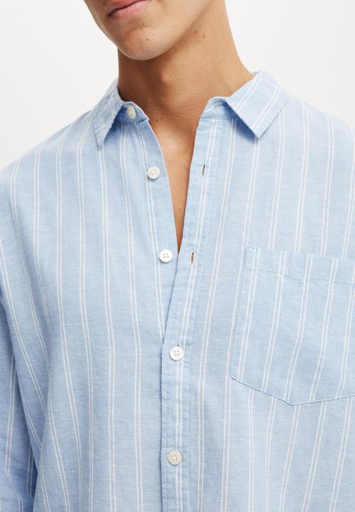Cotton On - Luca Long Sleeve Shirt - Blue Stripe