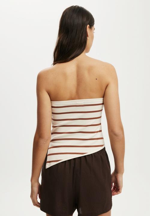Cotton On - Asymmetric ruched bandeau - coconut dark oak stripe