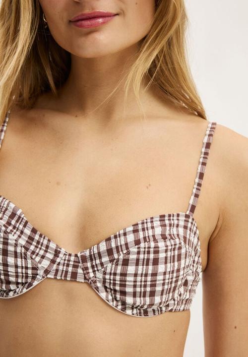 Cotton On - Thin Strap Balconette Bikini Top - Espresso Check