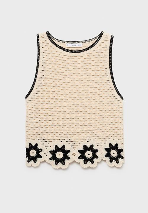 MANGO - Top Fleur - Light Beige