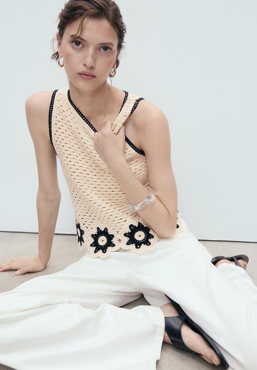 MANGO - Top Fleur - Light Beige