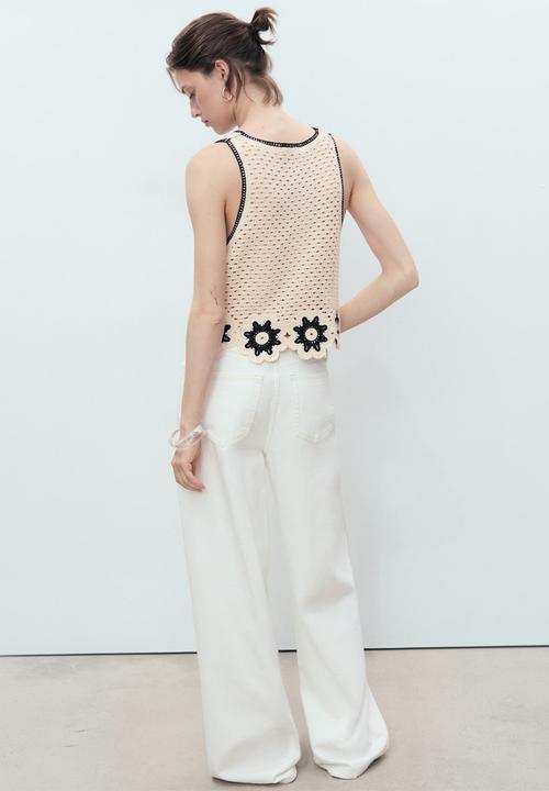 MANGO - Top Fleur - Light Beige