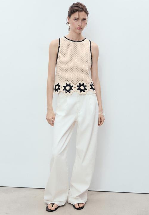 MANGO - Top Fleur - Light Beige