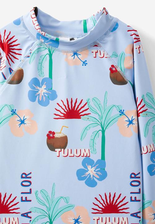 Cotton On - Flynn long sleeve raglan rash vest - dawn blue/tulum