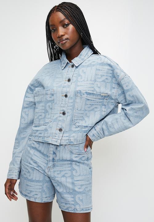 Ladies Jayda Jacquard Denim Shacket - Light Blue