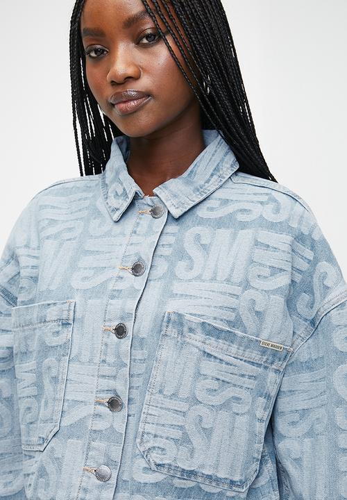 Ladies Jayda Jacquard Denim Shacket - Light Blue