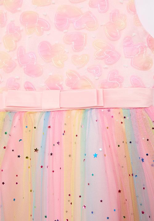 Pop Candy - Heart applique bodice dress with celestial tulle skirt - multi