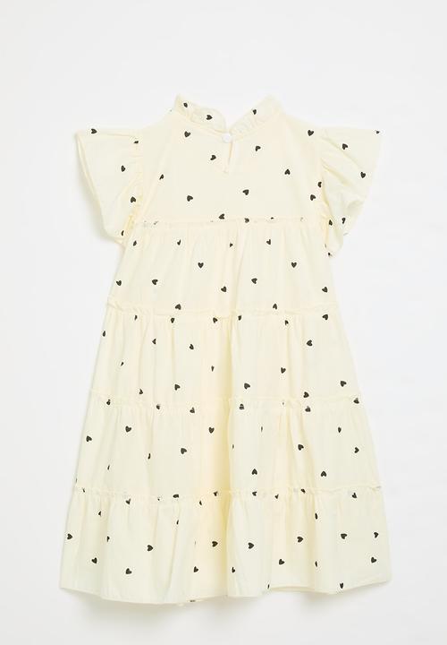 Pop Candy - Smock dress with frilled mandarin collar - cream/polka dots