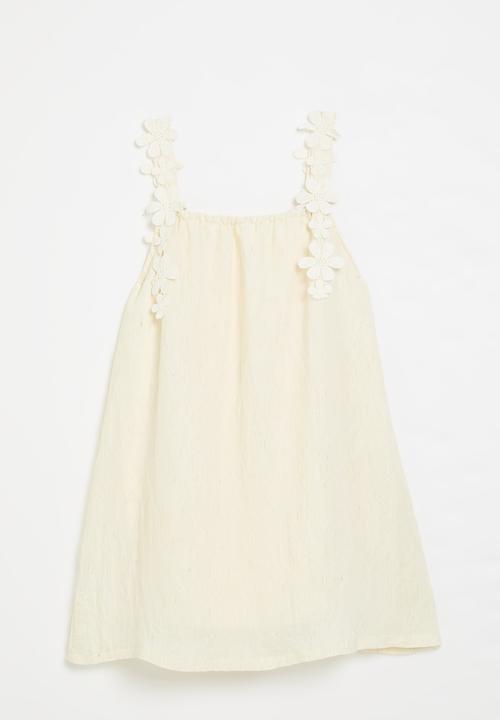 Pop Candy - Aline dress with floral adorned straps - cornsilk white