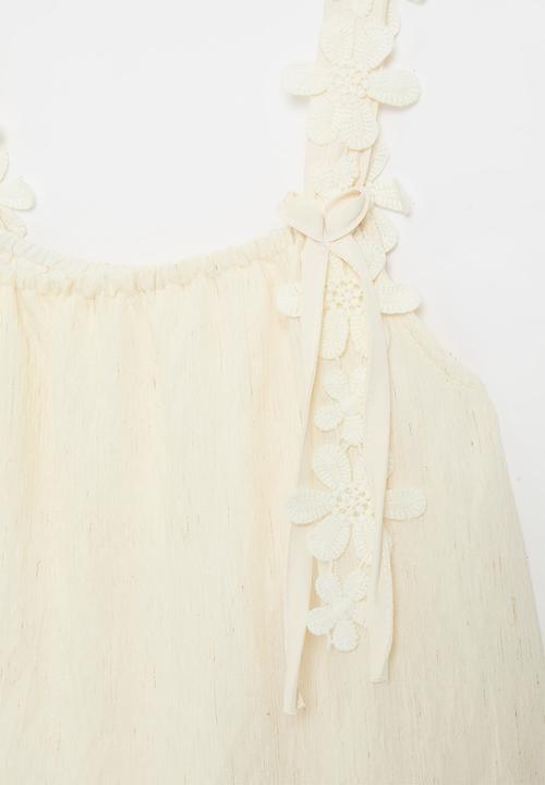 Pop Candy - Aline dress with floral adorned straps - cornsilk white