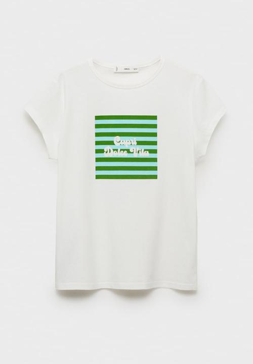 MANGO - T-Shirt Illustra - White/Pastel Green