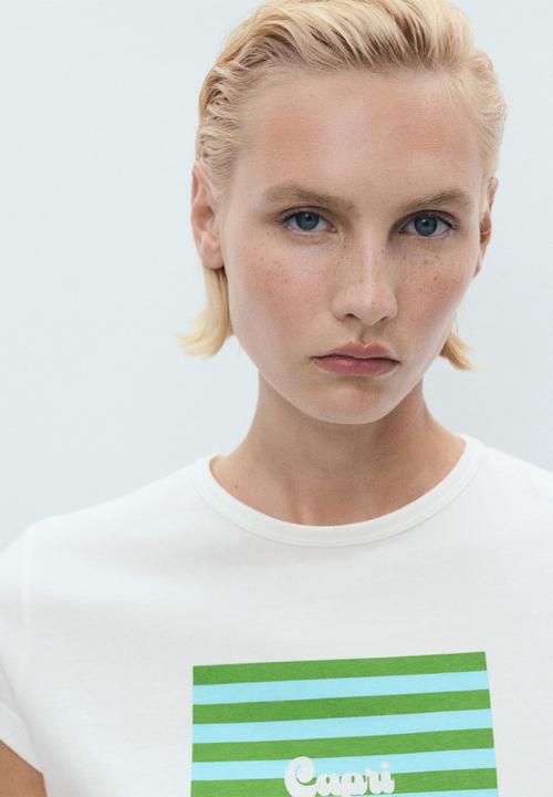 MANGO - T-Shirt Illustra - White/Pastel Green