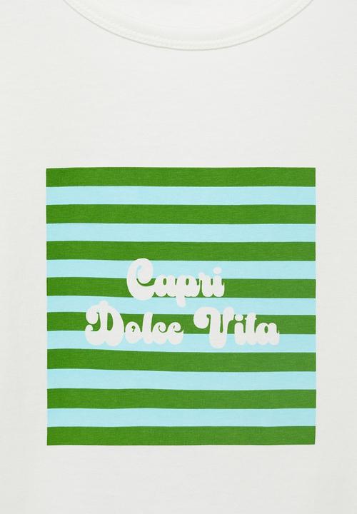 MANGO - T-Shirt Illustra - White/Pastel Green