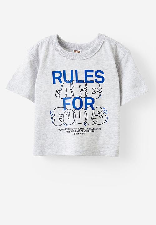 Cotton On - Bobbi Short Sleeve Graphic Tee - Cloud Marle/Rules Are For Fools