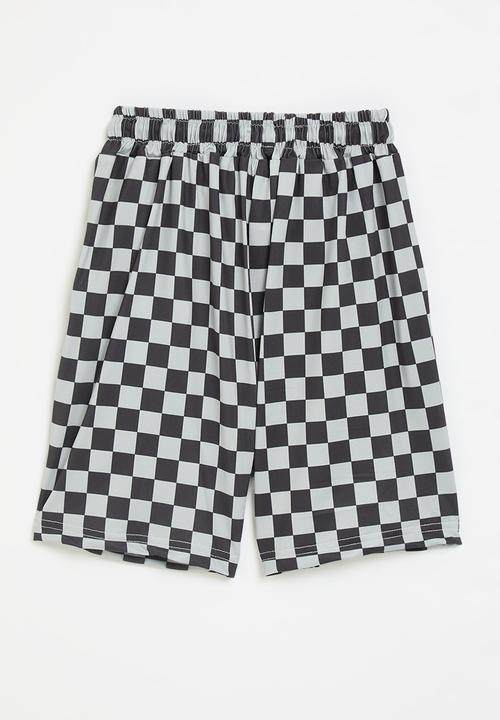 Pop Candy - Checker board shorts - black & grey
