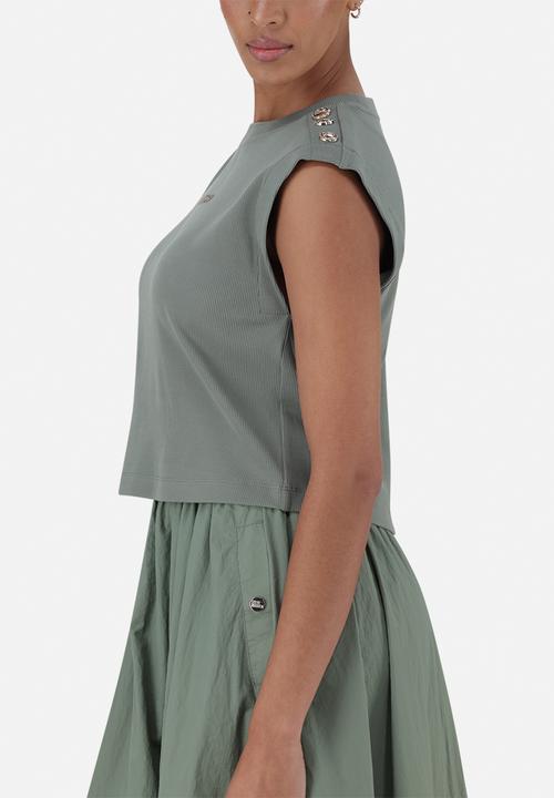 Steve Madden - Ladies Brynn Cropped Top With Poppers - Fatigue