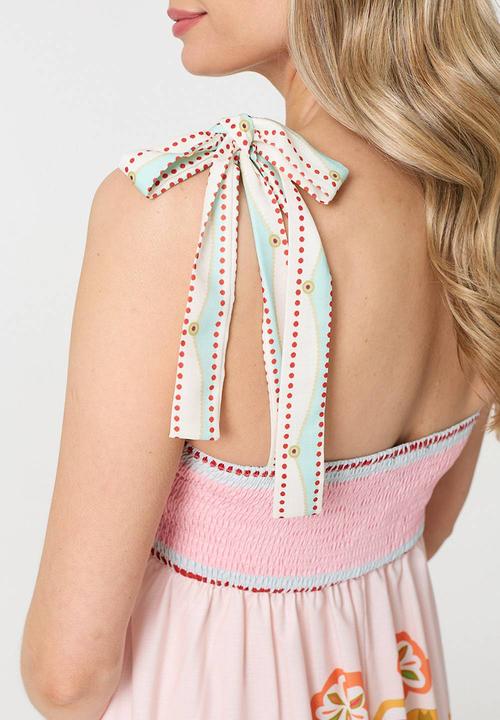 Izabel London - Strappy Midi Dress with paisley detail in print - Multi White