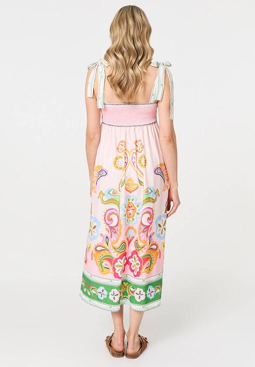 Izabel London - Strappy Midi Dress with paisley detail in print - Multi White
