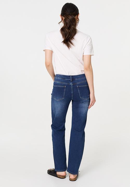 Stella Morgan - Mid Waist Straight Leg Comfort Denim Jean - Mid Denim