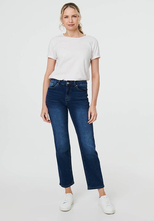 Stella Morgan - Mid Waist Straight Leg Comfort Denim Jean - Mid Denim