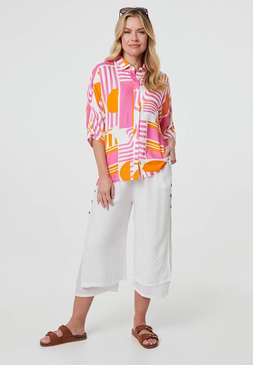 Stella Morgan - Oversized Easy Wearing Batwing Abstract Print Blouse - Multi Pink