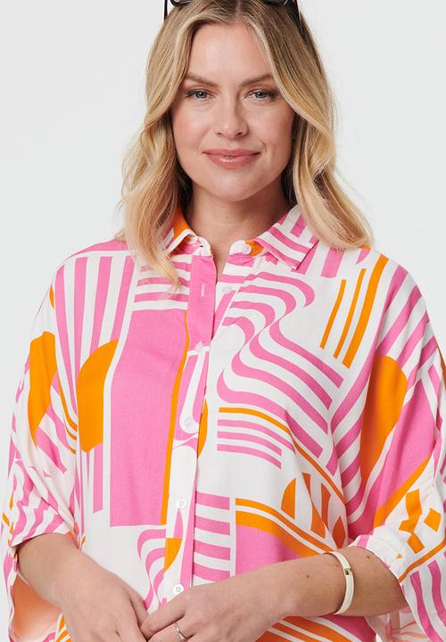Stella Morgan - Oversized Easy Wearing Batwing Abstract Print Blouse - Multi Pink