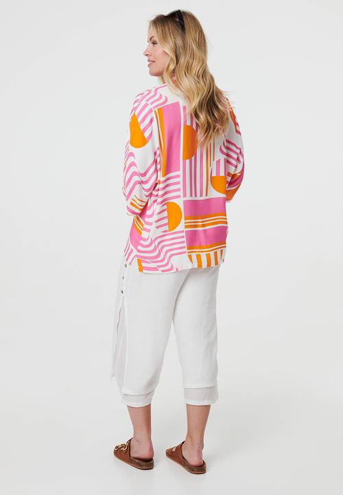 Stella Morgan - Oversized Easy Wearing Batwing Abstract Print Blouse - Multi Pink