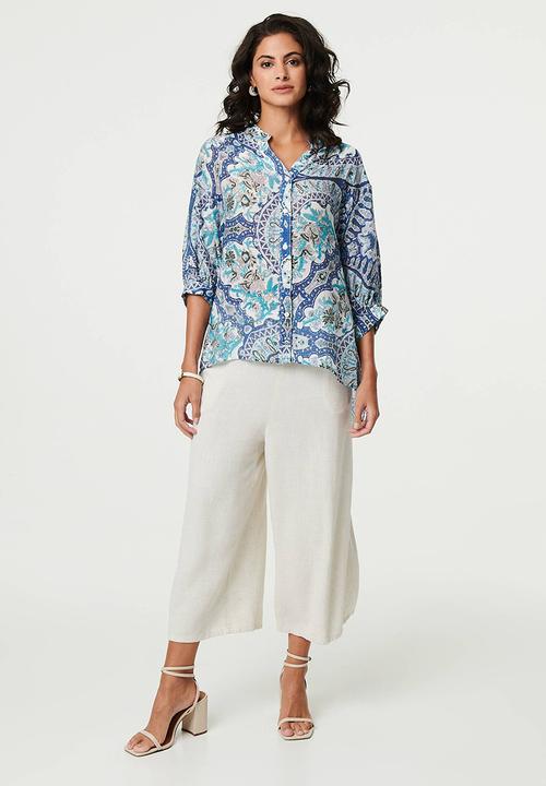 Stella Morgan - Oversized Easy Wearing Batwing Floral Print Blouse - Multi Blue