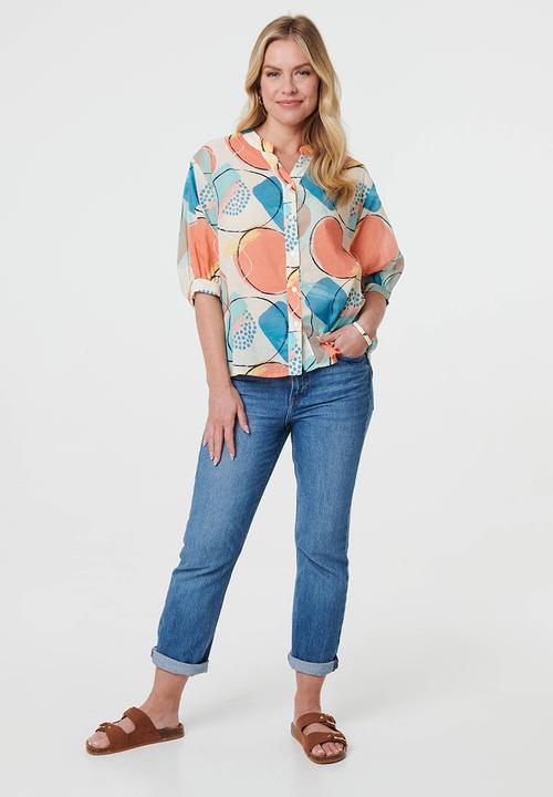 Stella Morgan - Oversized Batwing Blouse Hald Sleeve - Multi Orange