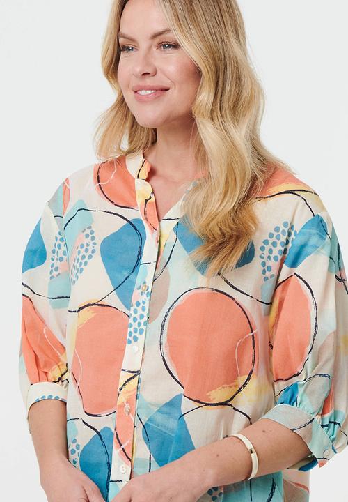 Stella Morgan - Oversized Batwing Blouse Hald Sleeve - Multi Orange