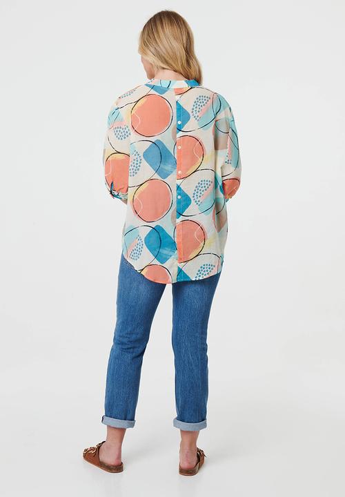 Stella Morgan - Oversized Batwing Blouse Hald Sleeve - Multi Orange