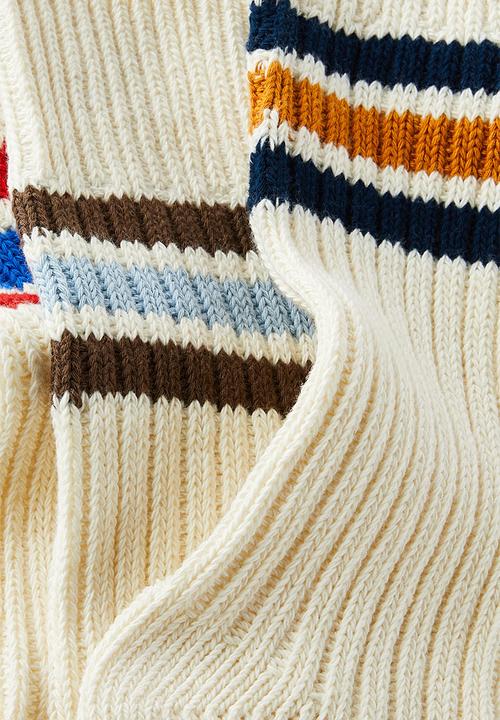 Cotton On - 3 Pack Varsity Socks - Gold Navy/Lt Blue Brown/Cobalt Red/Stripes