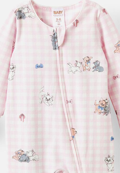 Cotton On - The long sleeve zip romper license - lcn dis tea party pink/ aristocats check